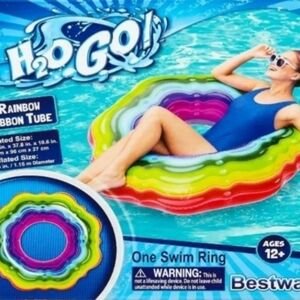 Bestway H2O Go! Rainbow Swim Ring Set 2 Rings And 1 Hand Pump For Easy Inflation